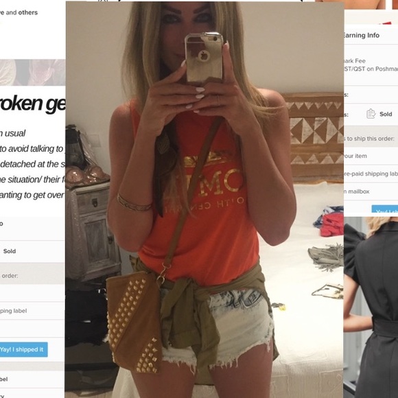 IBIZA Rockstar Suede Crossbody Bag Tan Gold Studs - Picture 7 of 7